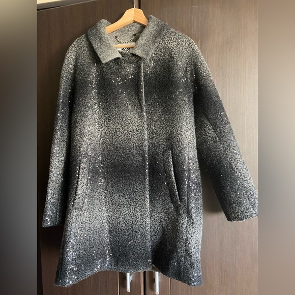 Milly Women's Sequin Wool Angle Coat Charcoal Long Blazer Ombre size M - Picture 3 of 5